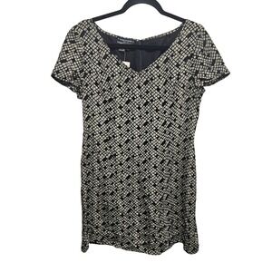 Vintage Due Per Due Black And White Geo Print Mini Dress 100% Silk Size 12